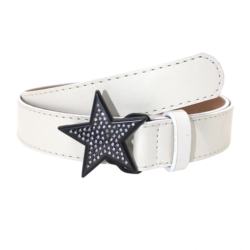 Women's Trendy Belt Cute Star Rhinestone Belts PU Leather Belt 