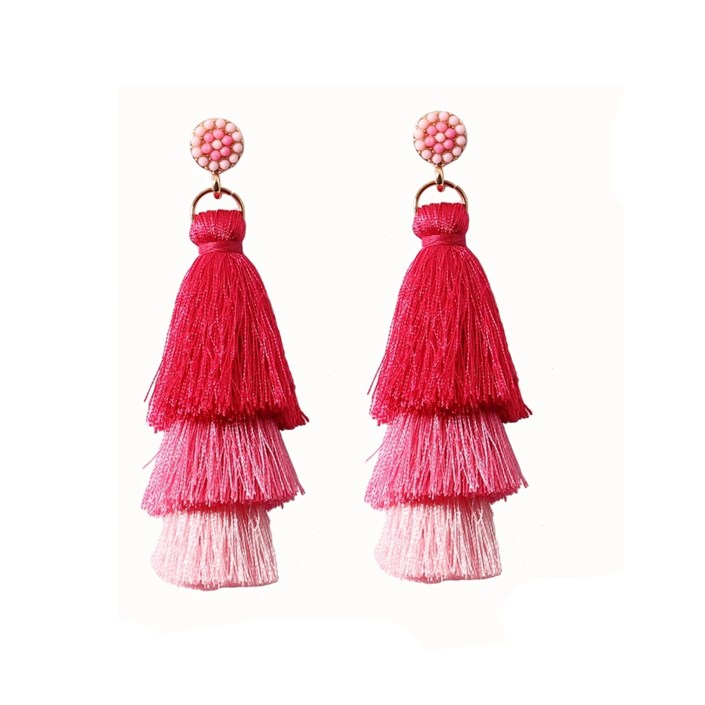 Women Layered Tassel Earrings Bohemian Earrings Long Drop Earrings