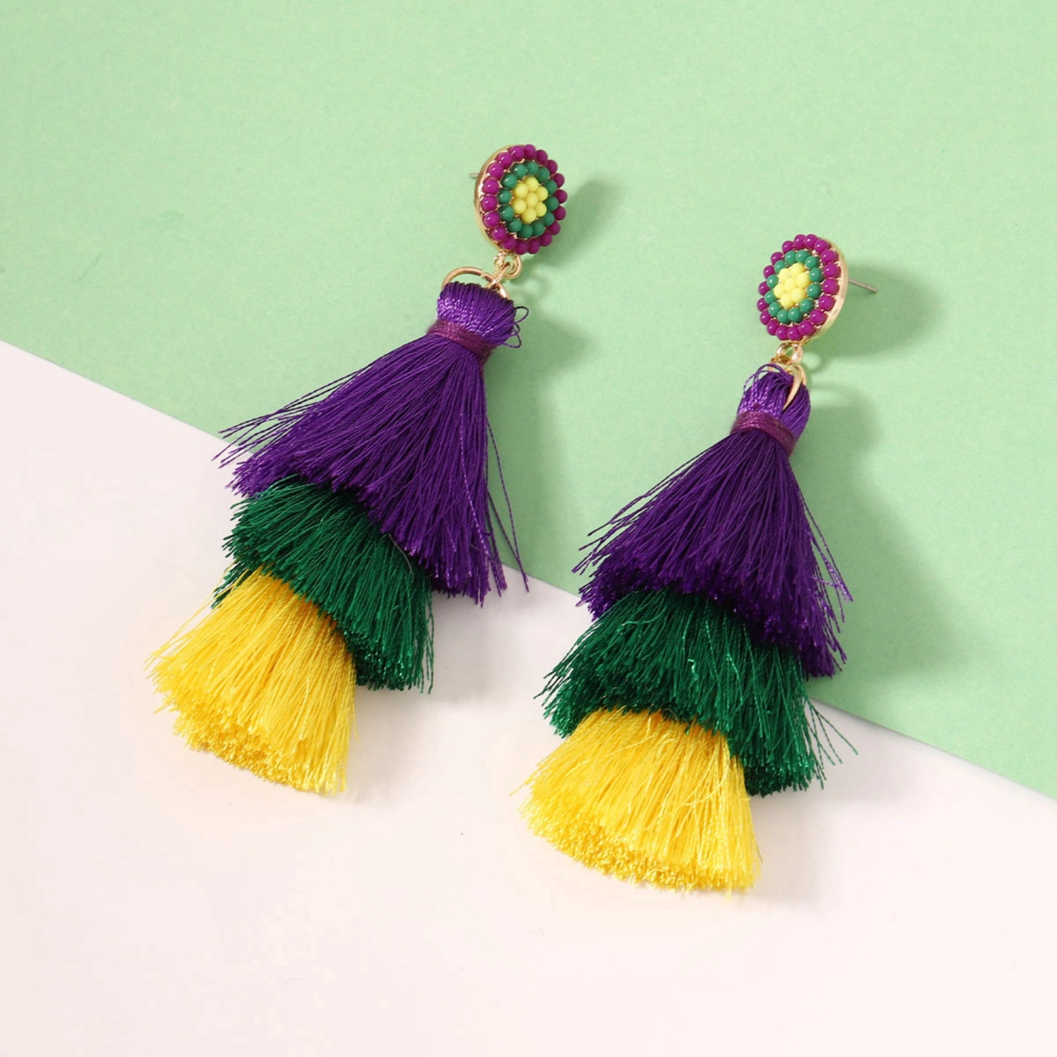 Women Layered Tassel Earrings Bohemian Earrings Long Drop Earrings