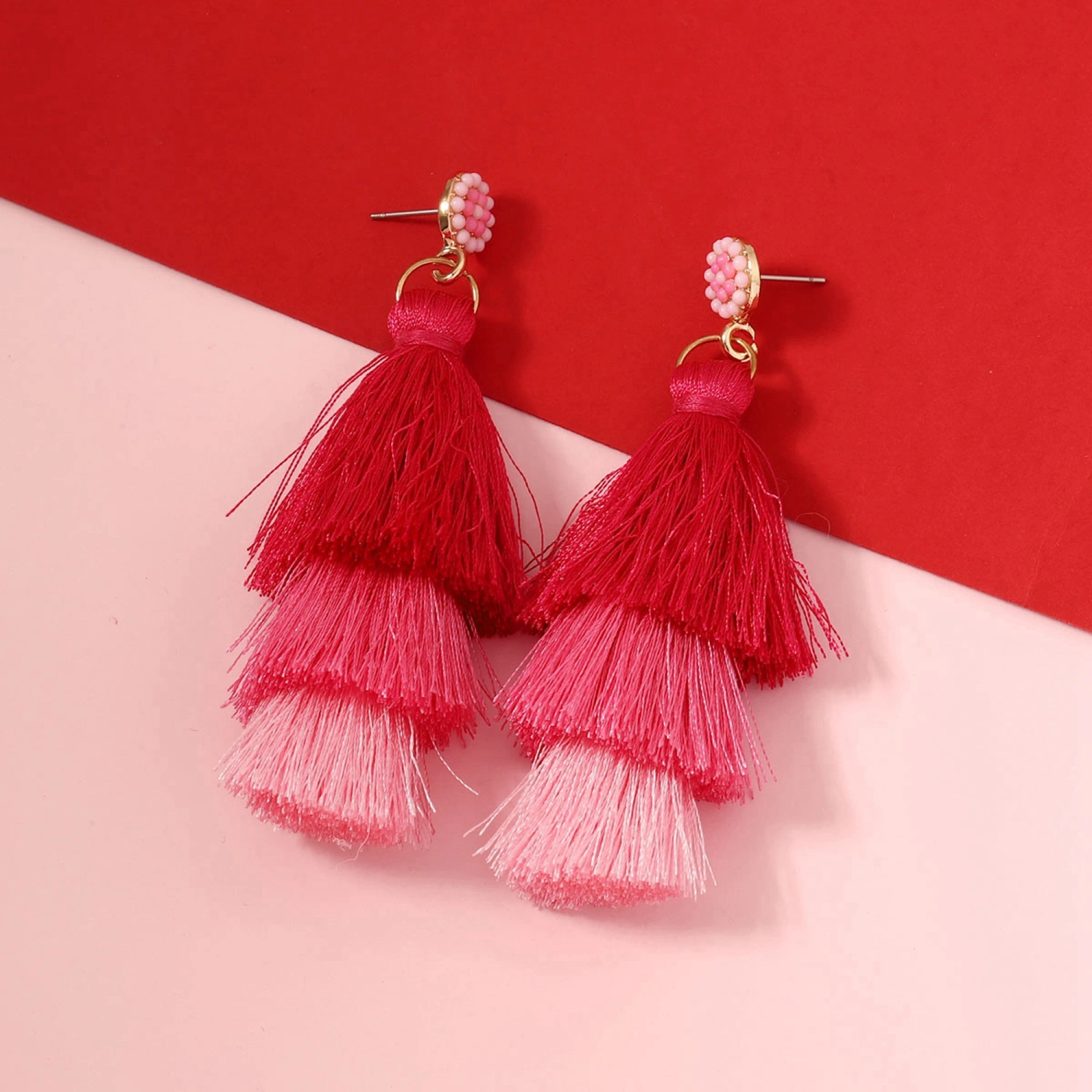 Women Layered Tassel Earrings Bohemian Earrings Long Drop Earrings