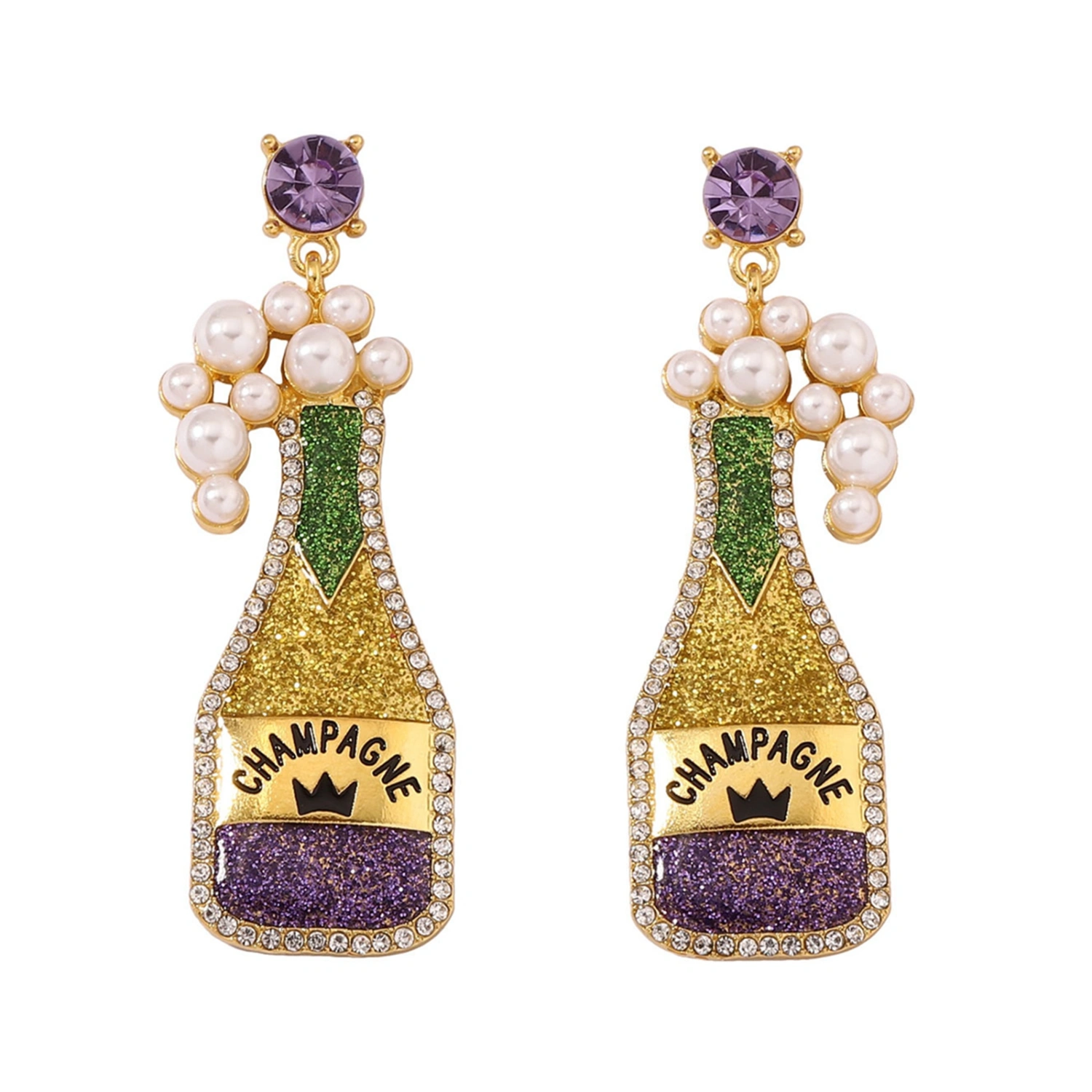 Wine Bottle Earrings for Women, Letter Pattern Pearl Decor Earrings