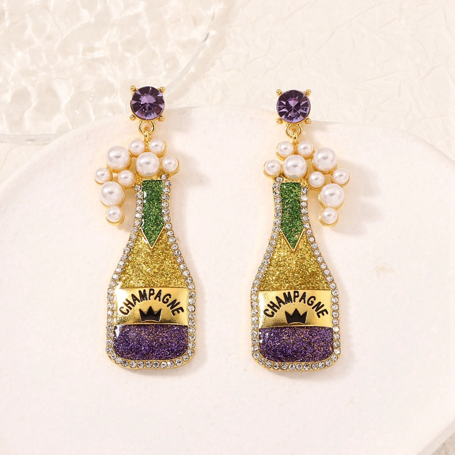 Wine Bottle Earrings for Women, Letter Pattern Pearl Decor Earrings