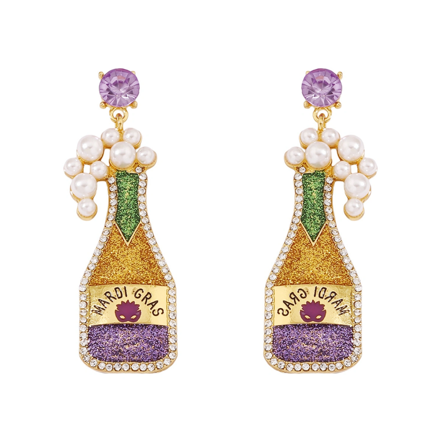 Wine Bottle Earrings for Women, Letter Pattern Pearl Decor Earrings