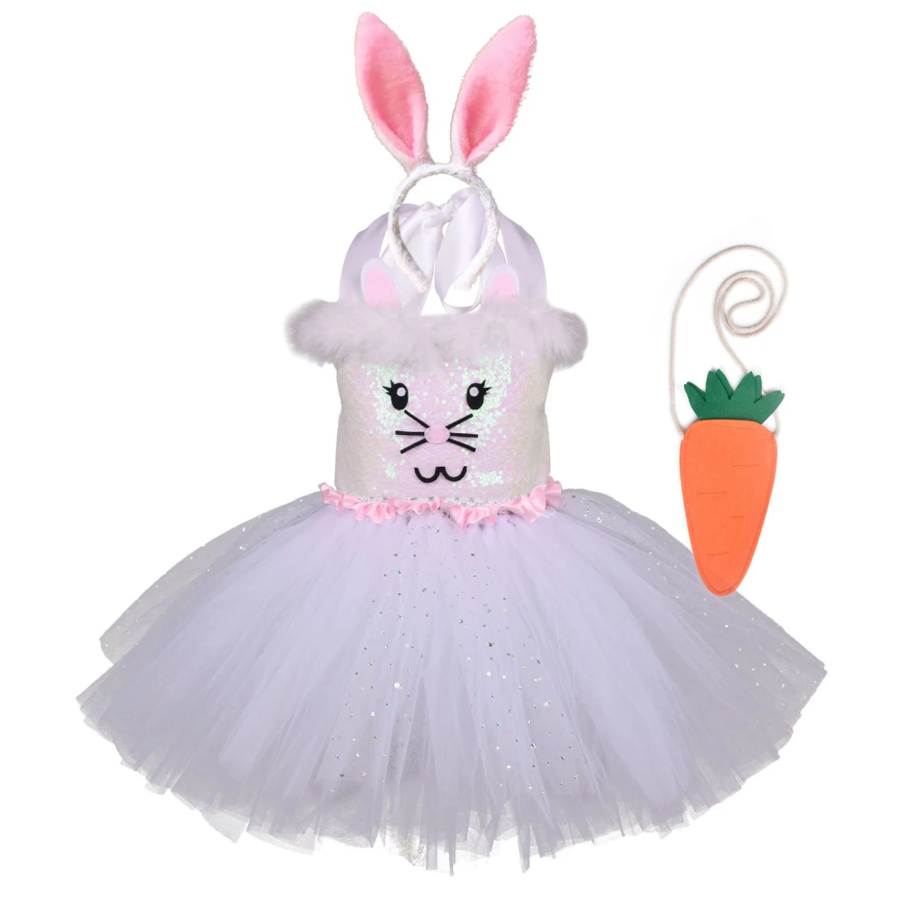 Girl Bunny Costume Sleeveless Halter Dress Headband Tail Bag