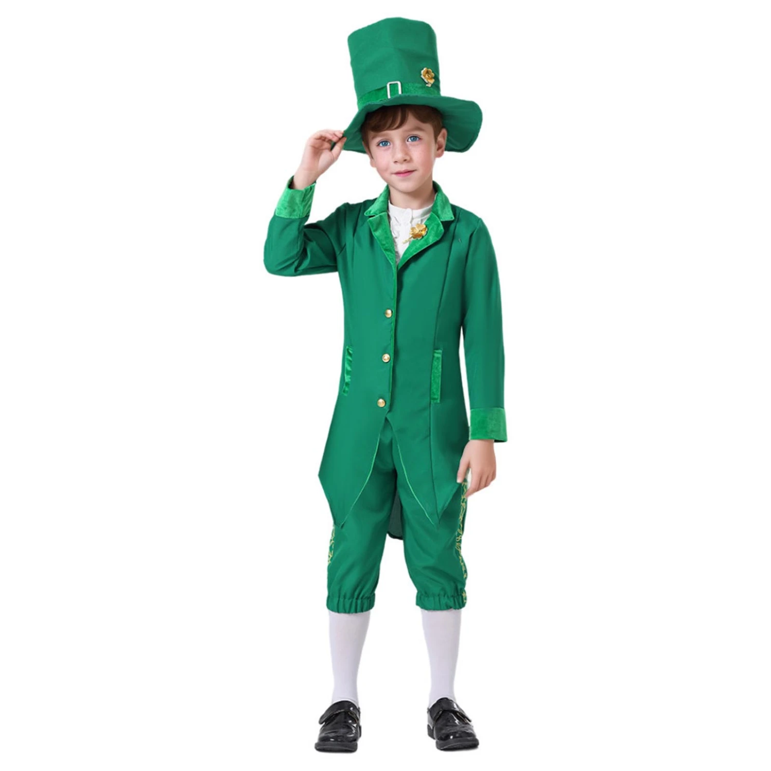 Kids Leprechaun Costume Cute Irish Day Outfit Set with Top Hat