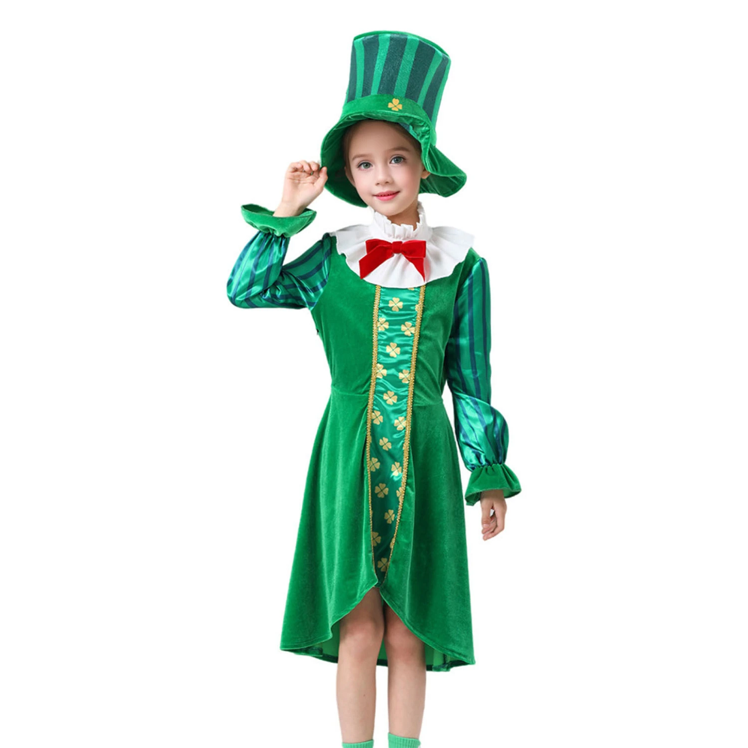 Kids Leprechaun Costume Cute Irish Day Outfit Set with Top Hat
