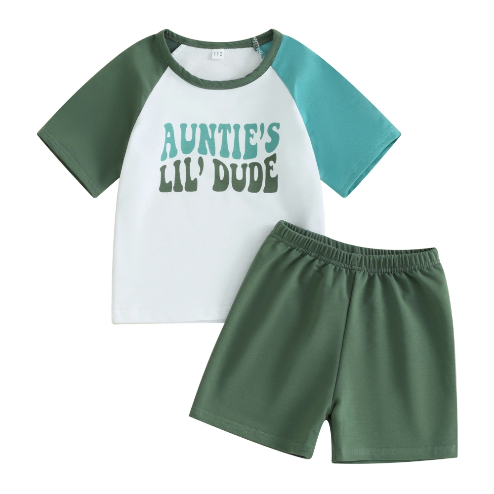 Kids Boys Shorts Set, Letters Print Contrast Color T-shirt with Shorts