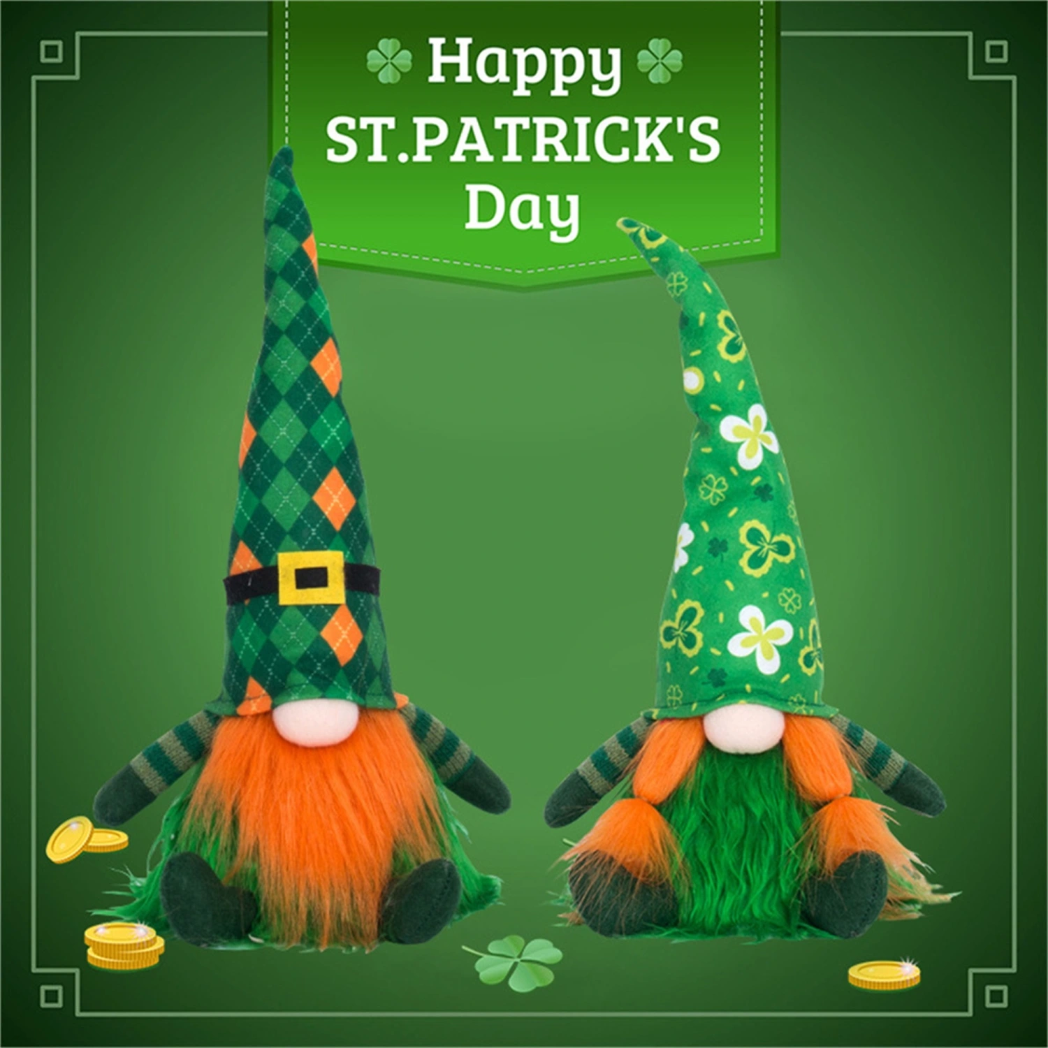 Irish Holiday Doll, No Face Shamrock Stuffed Gnome Desktop Toy Gift