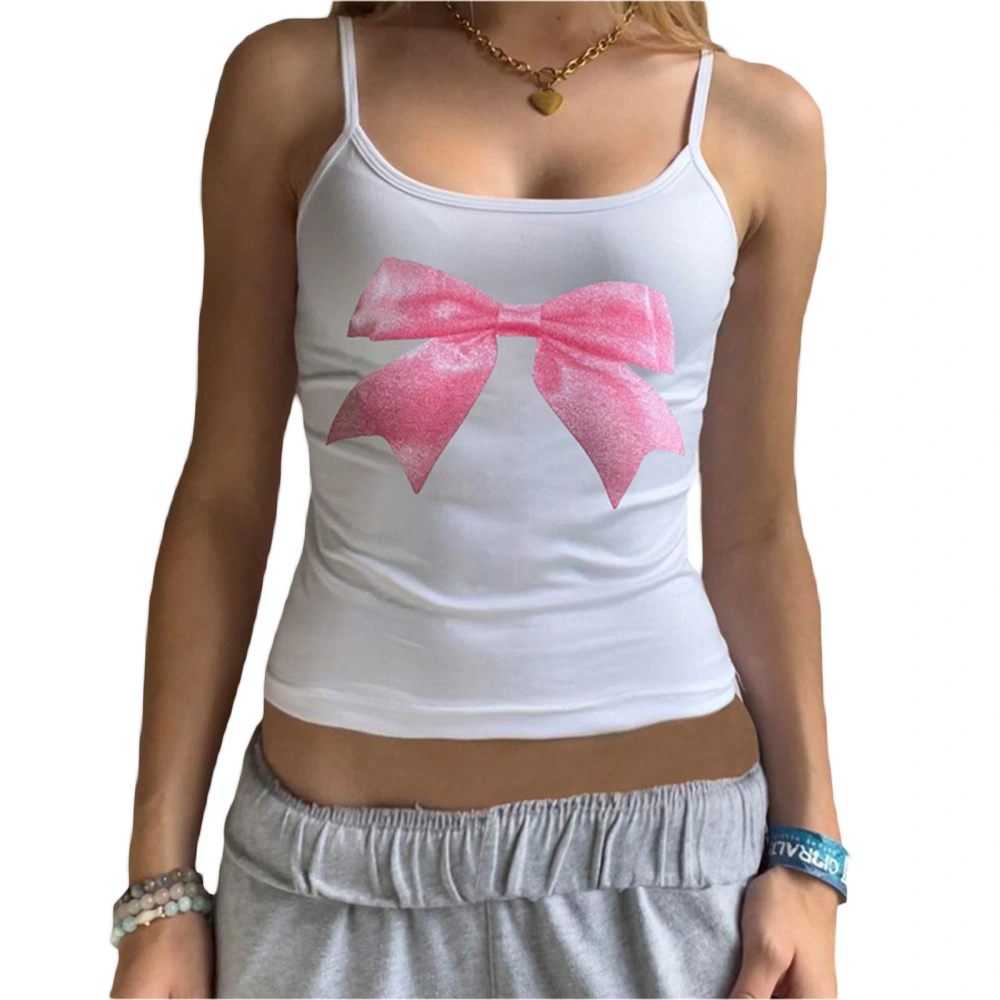 Women's Sweet Slim Cami Tops Bow Print Spaghetti Strap Vest 