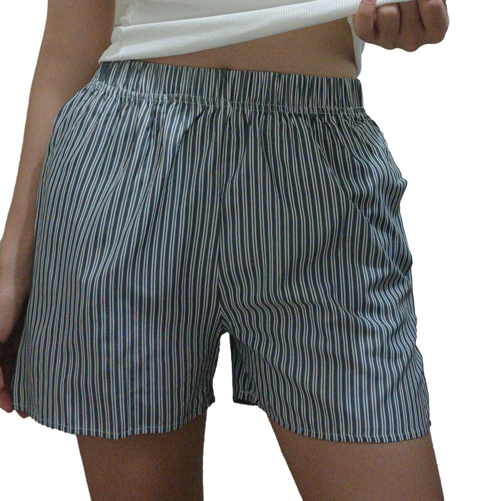 Women Pajama Shorts Vertical Stripe Print Soft Elastic Lounge Pants