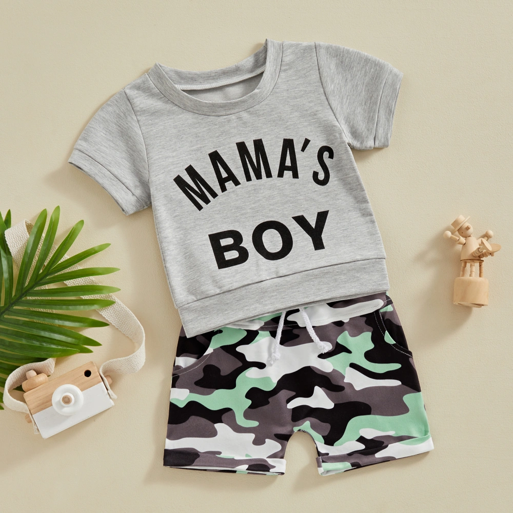 Baby Boy 2 Piece Summer Set, Short Sleeve Tops + Camouflage Shorts