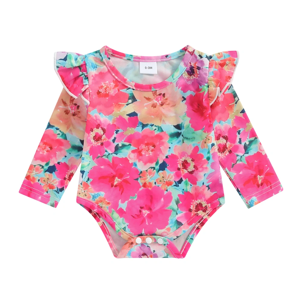 Baby Girls Romper, Long Sleeve Heart Print Casual Autumn Bodysuit