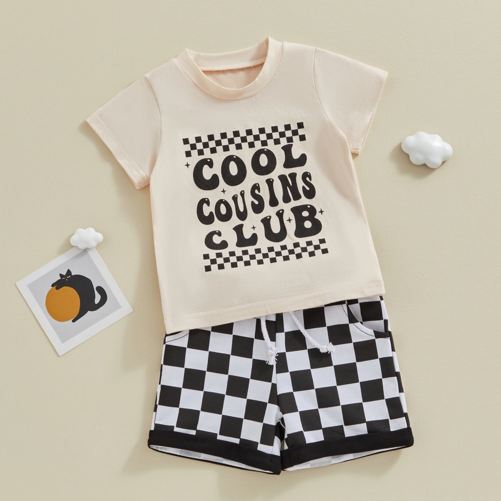 Baby Boys Shorts Set, Short Sleeve Letters Print T-shirt Plaid Shorts