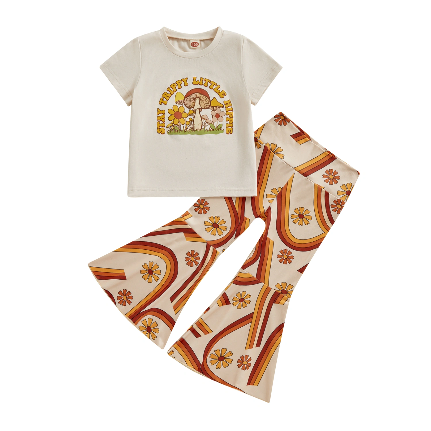 Girl 2 Piece Outfits Letter Print T-Shirt and Floral Rainbow Pants