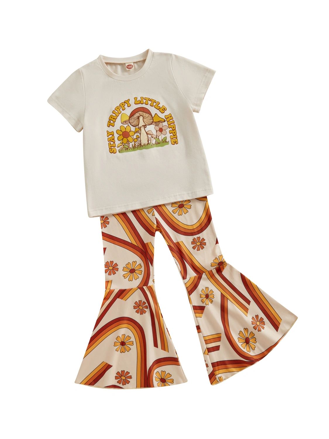 Girl 2 Piece Outfits Letter Print T-Shirt and Floral Rainbow Pants