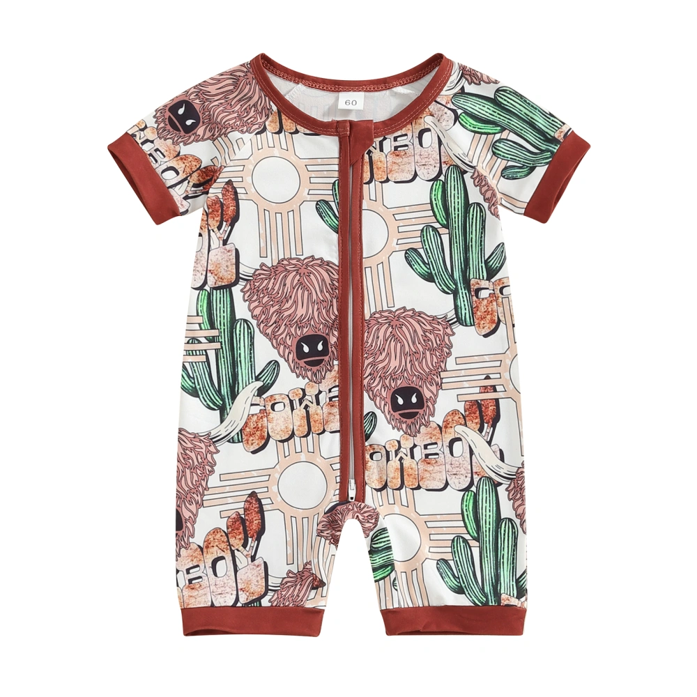 Baby Boys Girls Western Romper Short Sleeve Cactus Print Jumpsuit