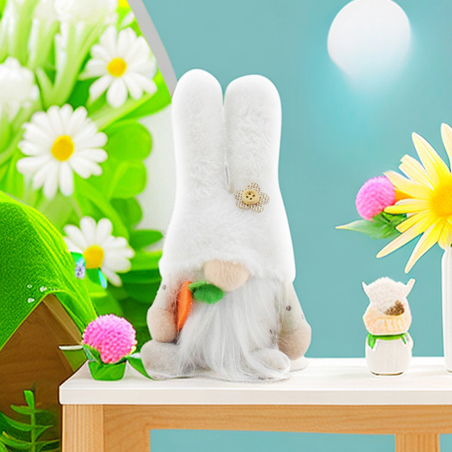 Easter Doll, Bunny Ears No Face Old Man Desktop Home Decor Gift