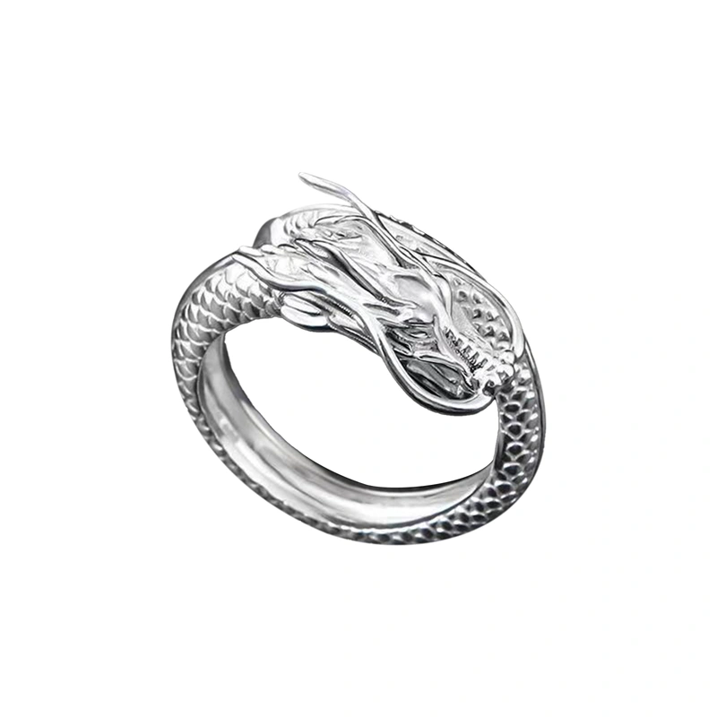 Men Vintage Dragon Ring Silver Dragon Year Open Punk Rings Jewelry
