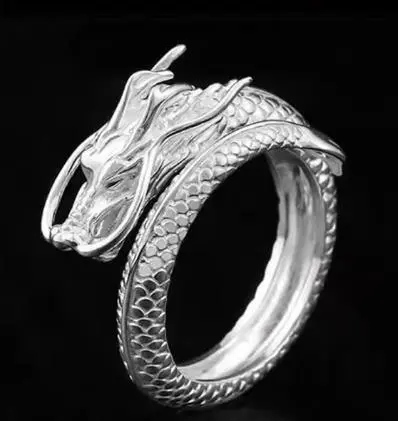 Men Vintage Dragon Ring Silver Dragon Year Open Punk Rings Jewelry