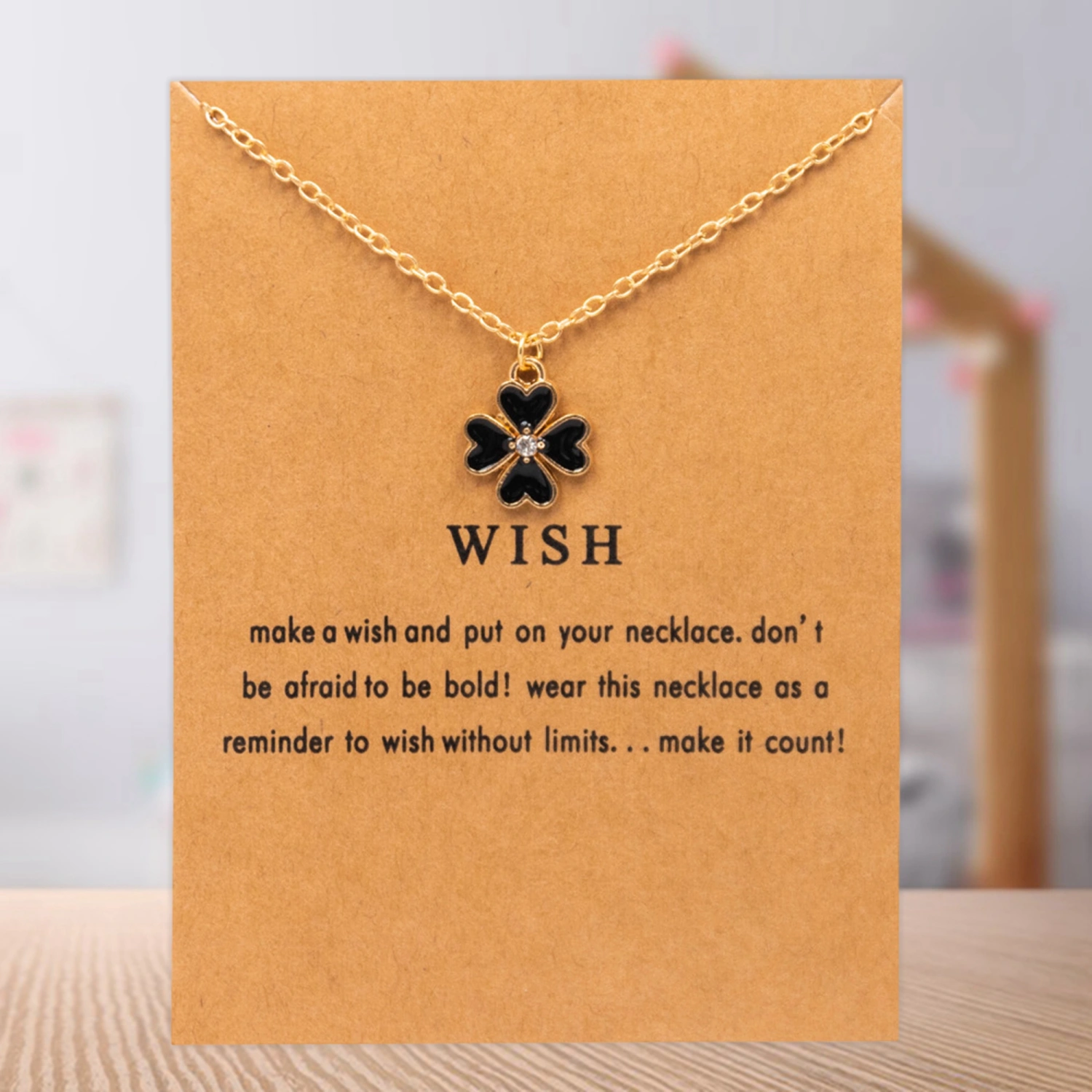 Women Good Luck Clover Chain Necklace Gift with Message Card