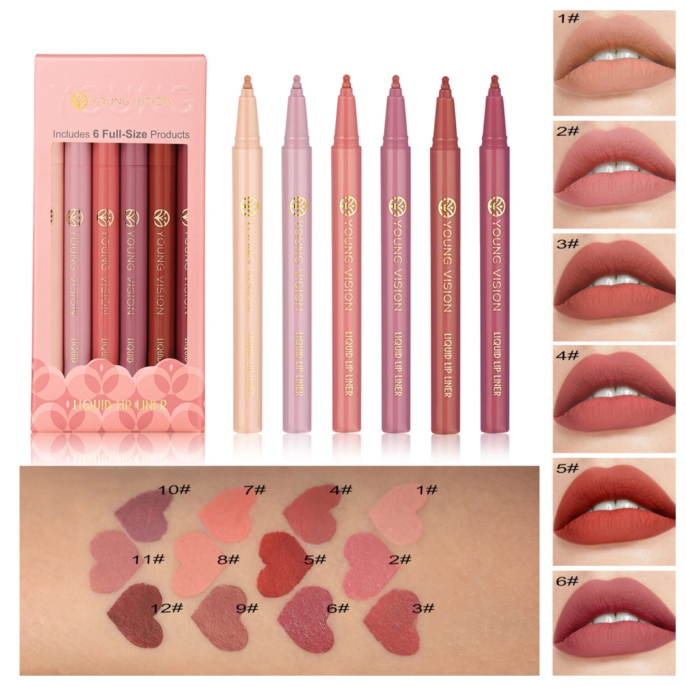 6 Color Matte Liquid Lipliner Set Long Lasting Waterproof Lip Liner