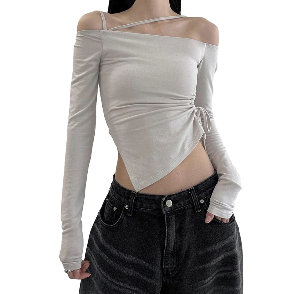 Women's Off Shoulder Tops Long Sleeve Drwastring Cutout T-Shirts