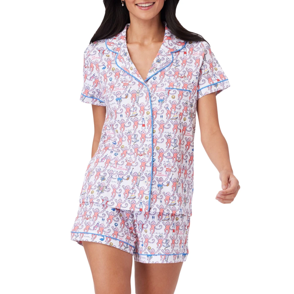 Women 2 Piece Pajama Set Animal Print Summer Button Shirt and Shorts