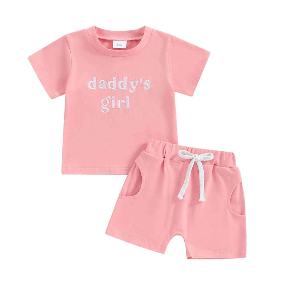 Girls Shorts Sets Letter Embroidery Tops Solid Color Shorts Sets