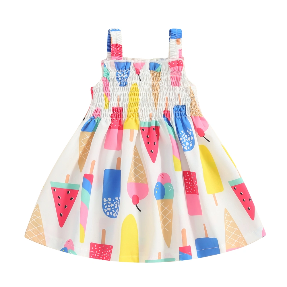 Baby Girl Summer Dress Sleeveless Square Neck Ice Cream Print Dress