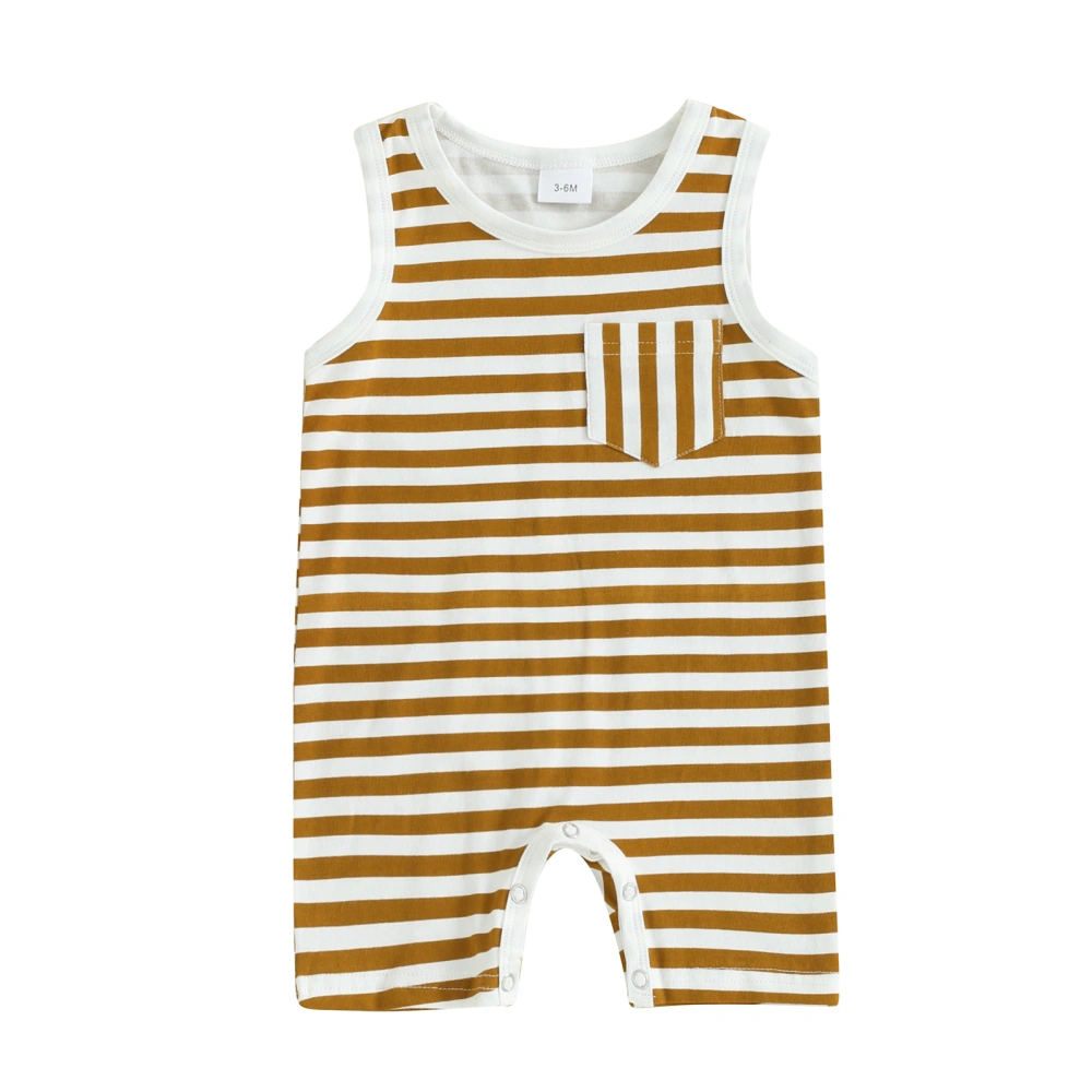 Baby Boys Round Neck Sleeveless Striped Contrast Color Tank Romper 