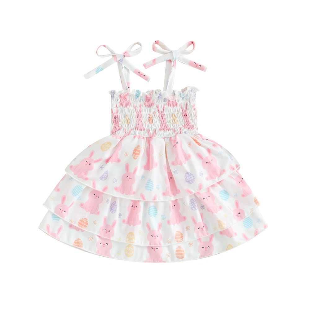 Toddler Girls Easter Dress Rabbit Print Tie-Up Spaghetti Strap Dress