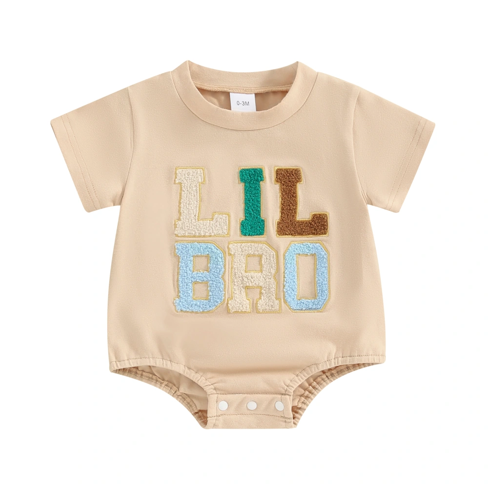 Baby Boy Summer Romper Fuzzy Letter Embroidery Short Sleeve Bodysuit