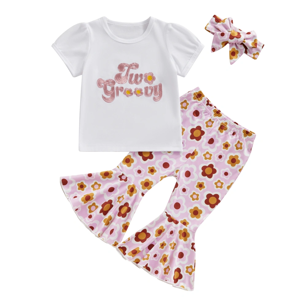 Baby Girls Outfit, Ghost Flower T-shirt Flare Pants Headband