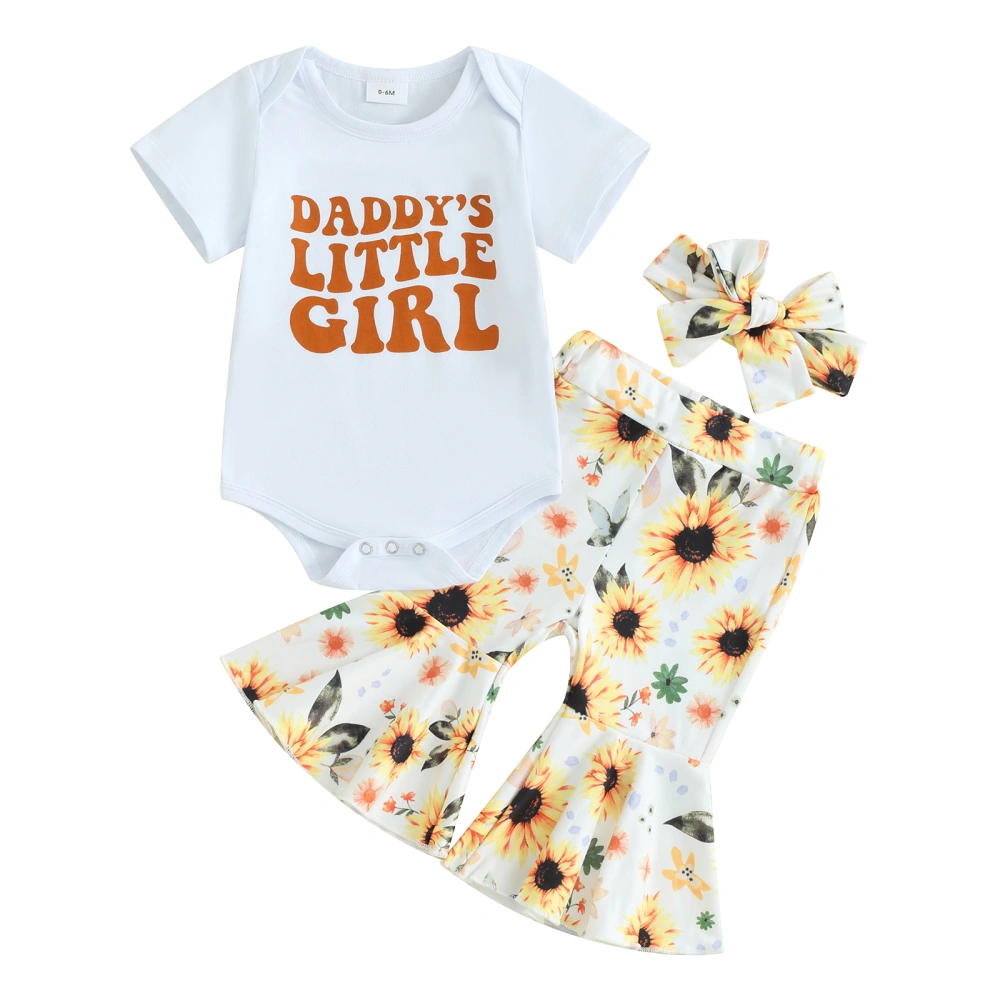 Baby Girls Summer Outfit, Letters Print Romper Flower Pants Headband