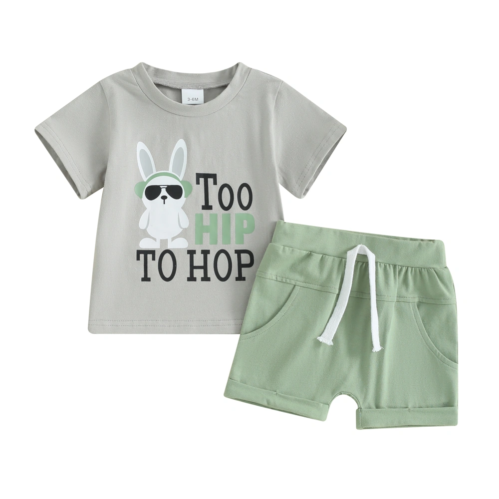 Toddler Boys Easter Outfits Bunny Print T-Shirt and Elastic Shorts