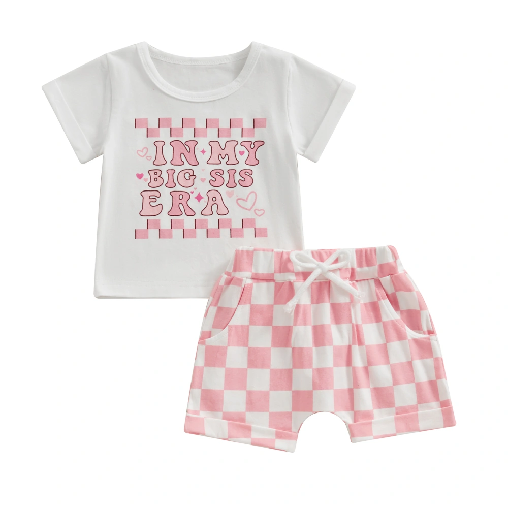 Baby Girl 2 Piece Outfit Letter Print T-Shirt and Checkerboard Shorts