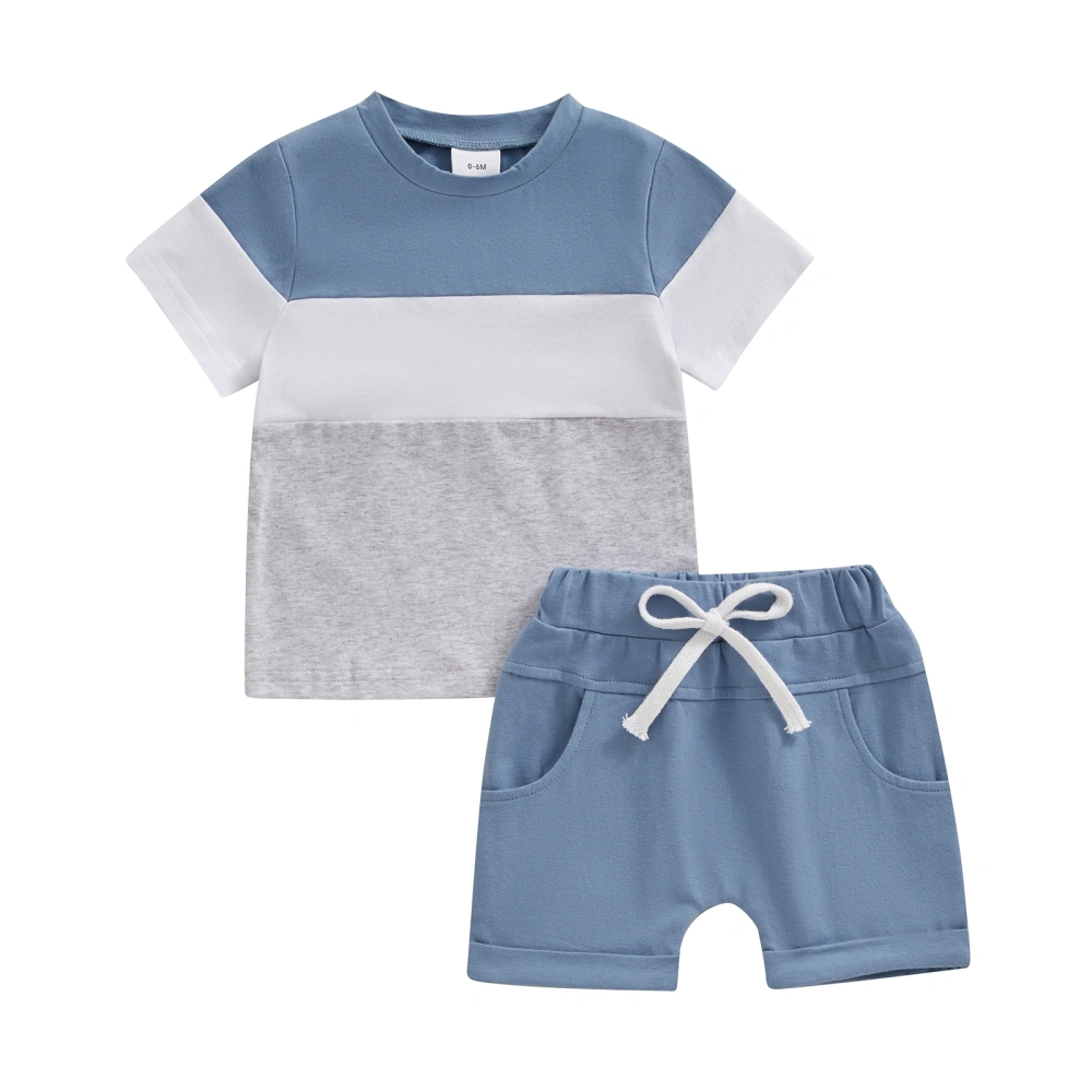 Toddler Boys Summer Outfits Contrast Colors T-Shirt and Elastic Shorts