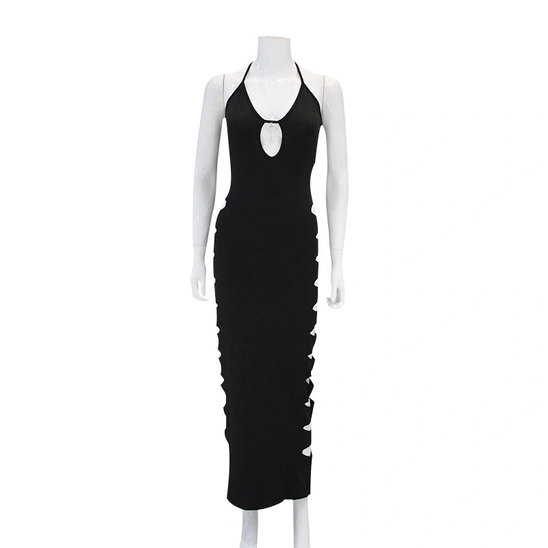 Women Halter Neck Dress Tassel Cutout Backless Bodycon Party Dress