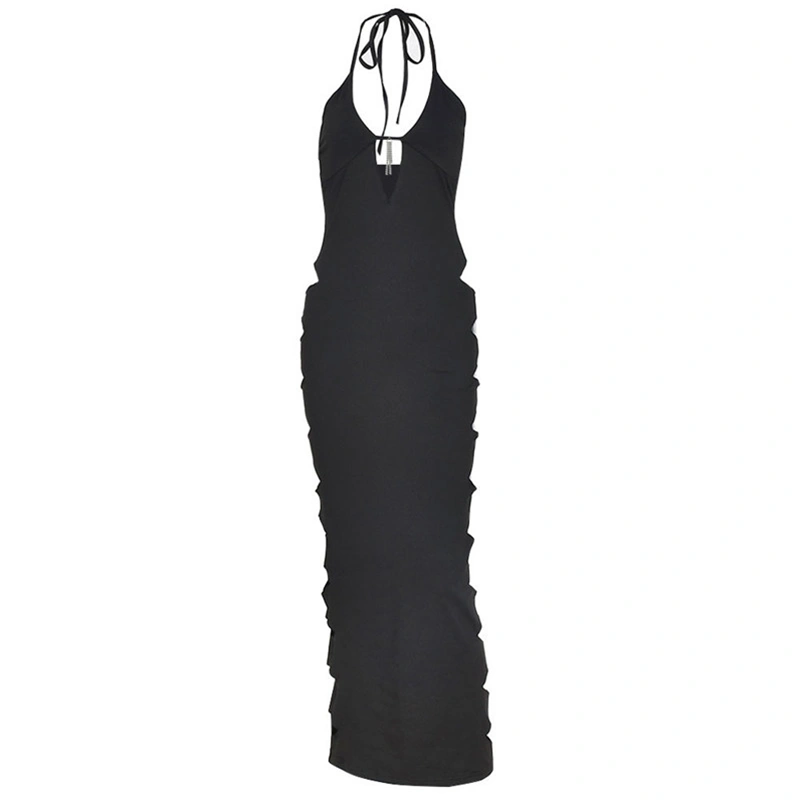 Women Halter Neck Dress Tassel Cutout Backless Bodycon Party Dress
