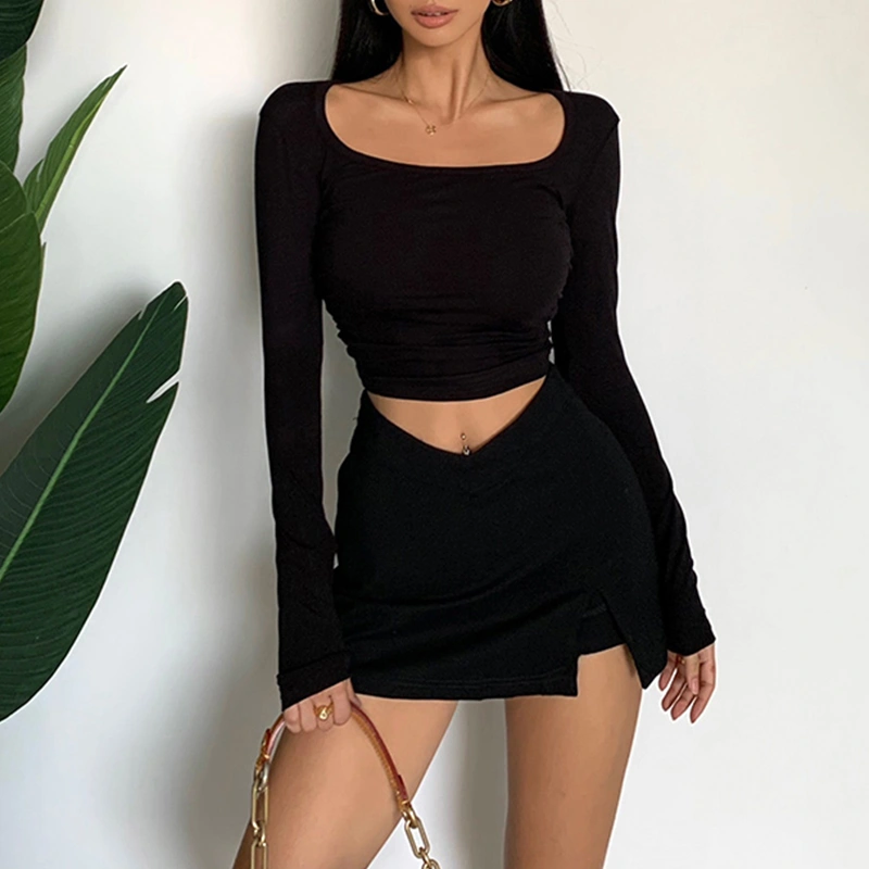Women's Mini Skirt Elastic Waist Split A-Line High Waist Solid Skirt