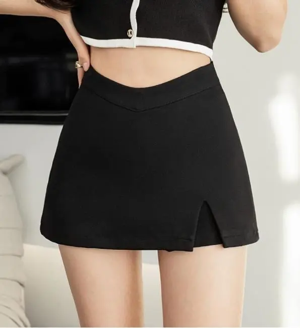 Women's Mini Skirt Elastic Waist Split A-Line High Waist Solid Skirt