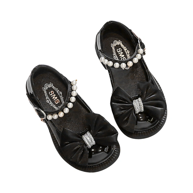 Girls Princess Shoes, PU Leather Bow Pearled Non-slip Flat Shoes