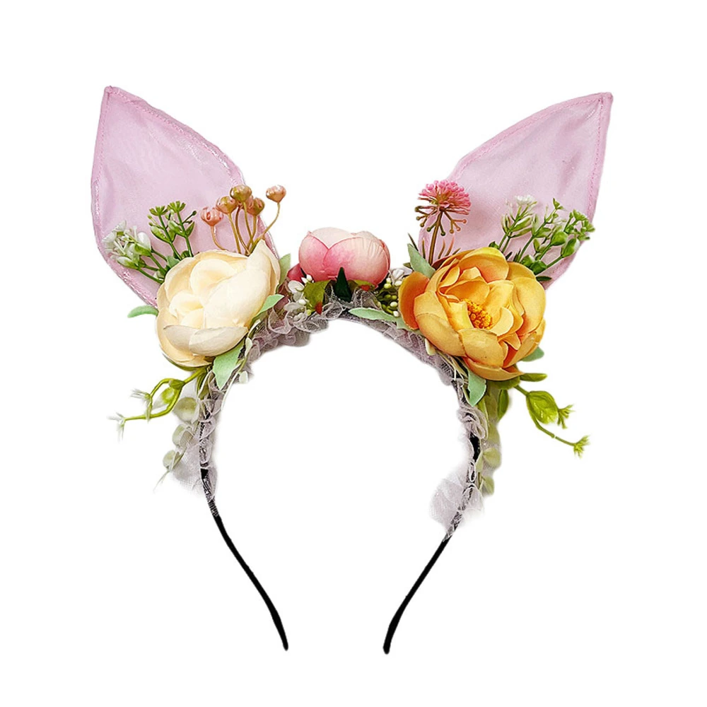 Flowers Bunny Ears Headband Cute Elastic Cosplay Hair Band Hair Hoop