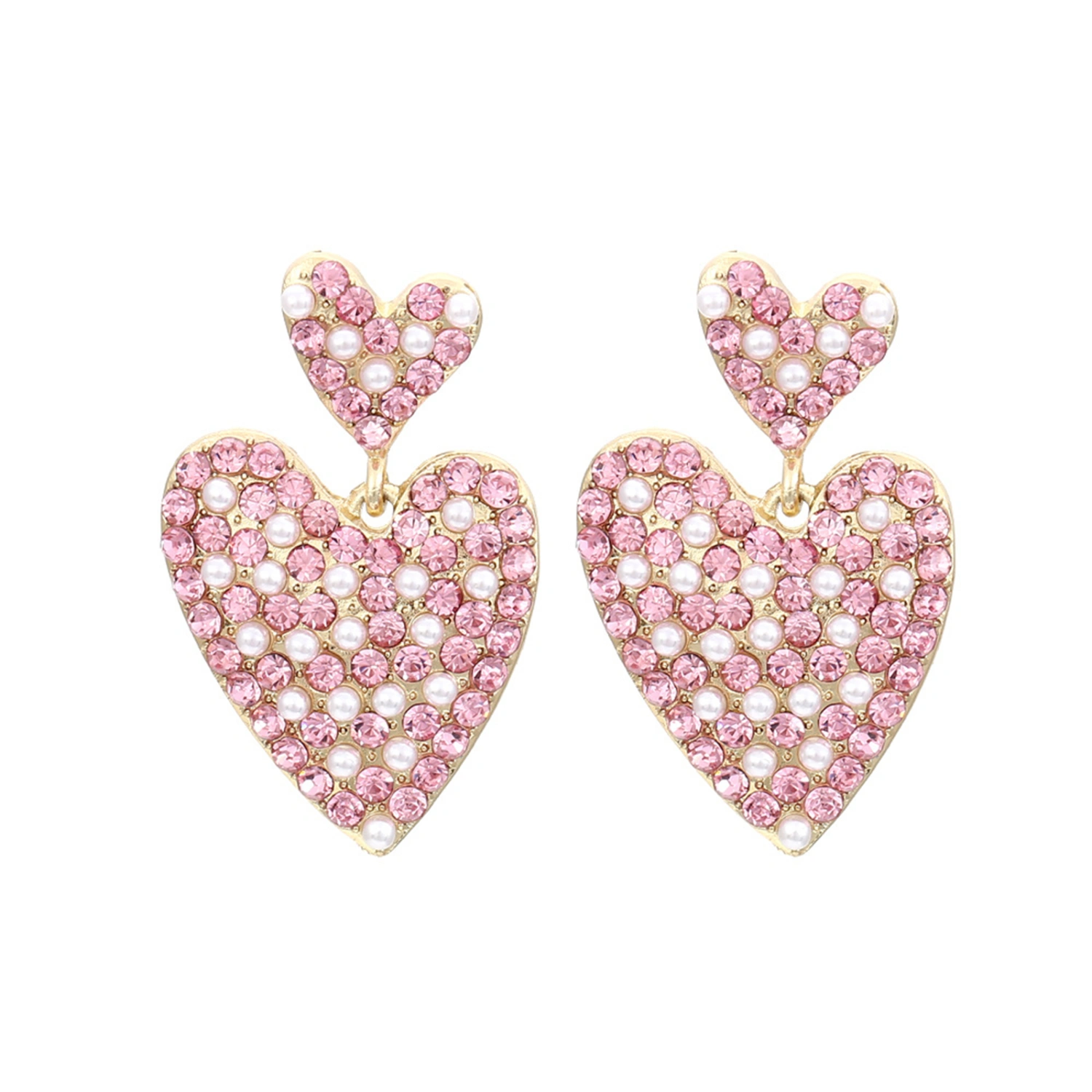Women Heart Dangle Earrings Pearl Rhinestones Drop Earrings Jewelry