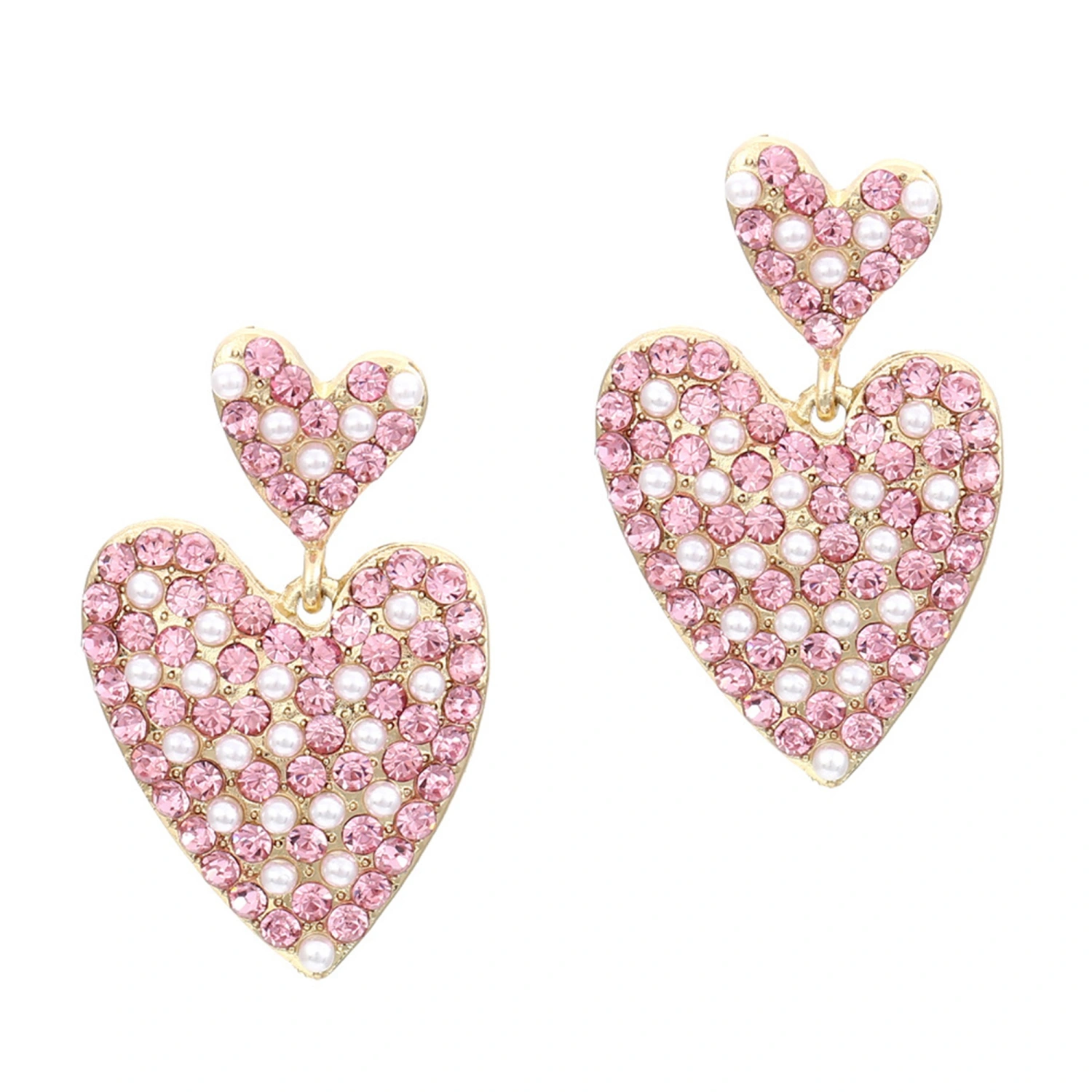 Women Heart Dangle Earrings Pearl Rhinestones Drop Earrings Jewelry
