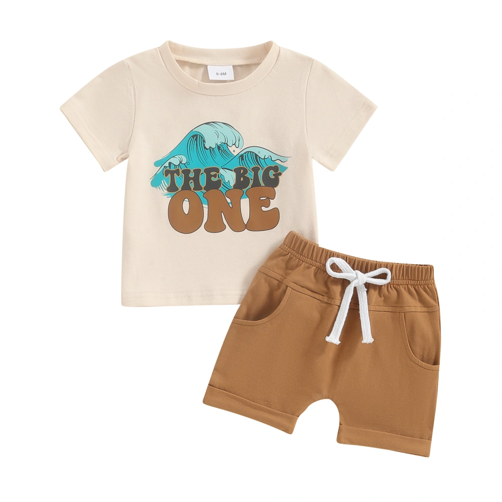 Boy Shorts Sets Short Sleeve Letter Print Tops Solid Color Shorts Set