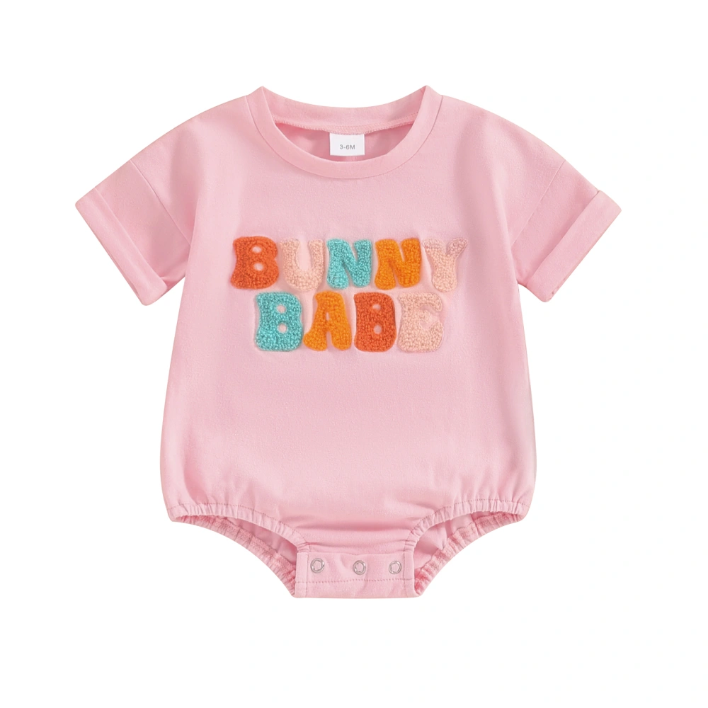 Baby Romper Colorful Letter Embroidery Rolled Up Short Sleeve Bodysuit