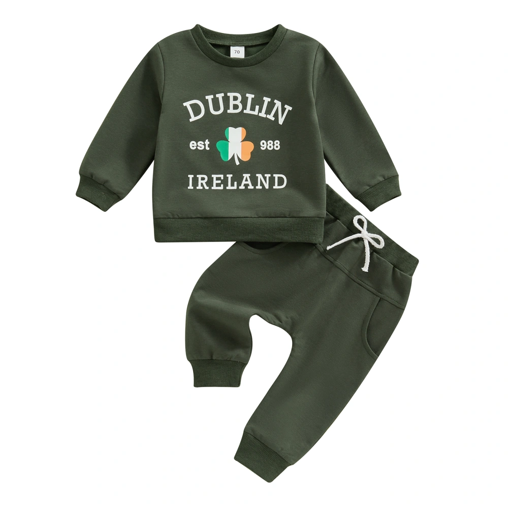 Baby Boy Outfit, Long Sleeve Clover Sweatshirt  + Elastic Waist Pants 