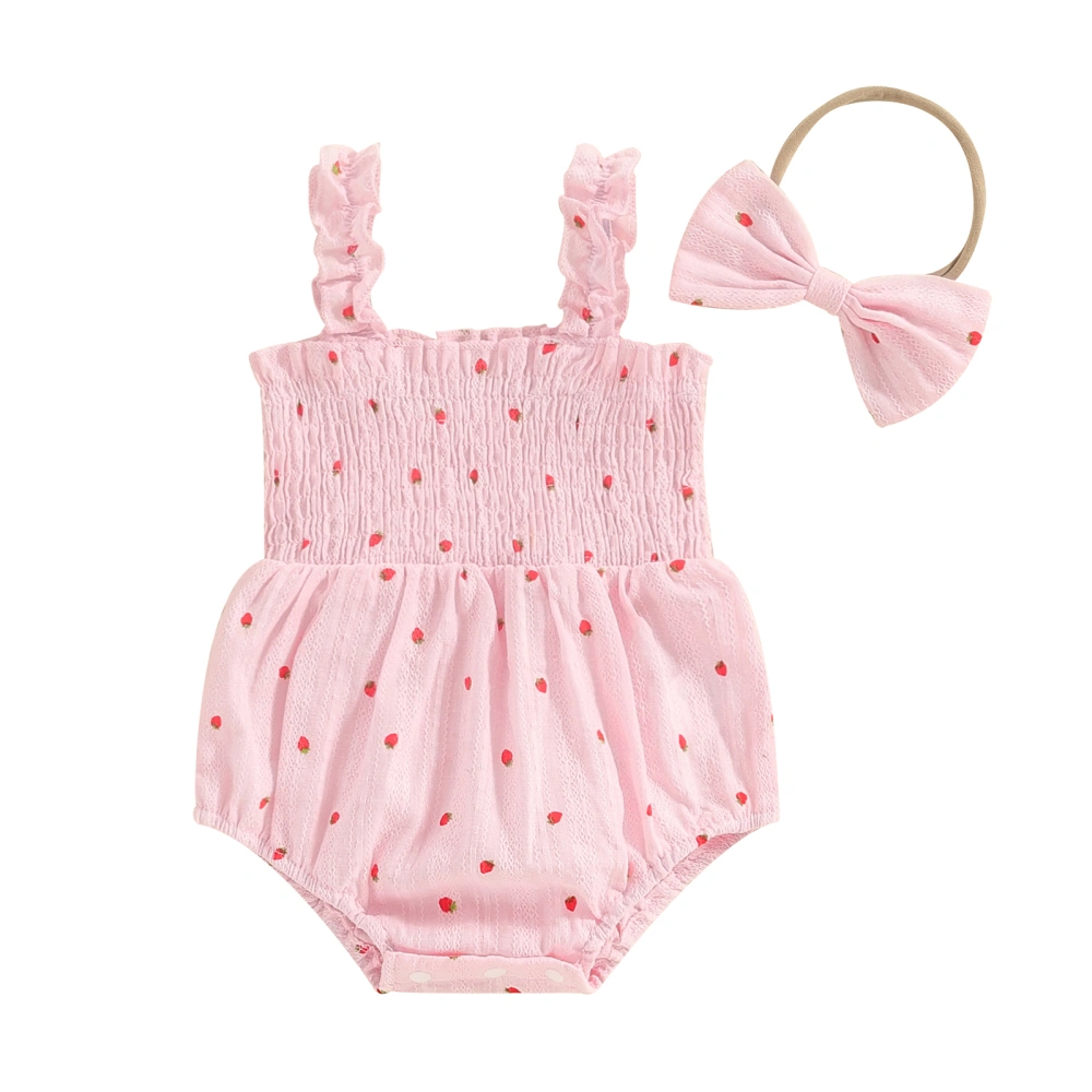 Girl 2 Piece Outfits Strawberry Print Sleeveless Romper and Headband