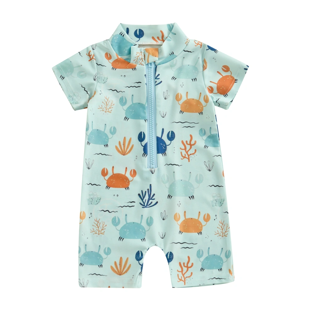 Toddler Boys Swimsuit Short Sleeve Crabs Print Zipper Swimwear